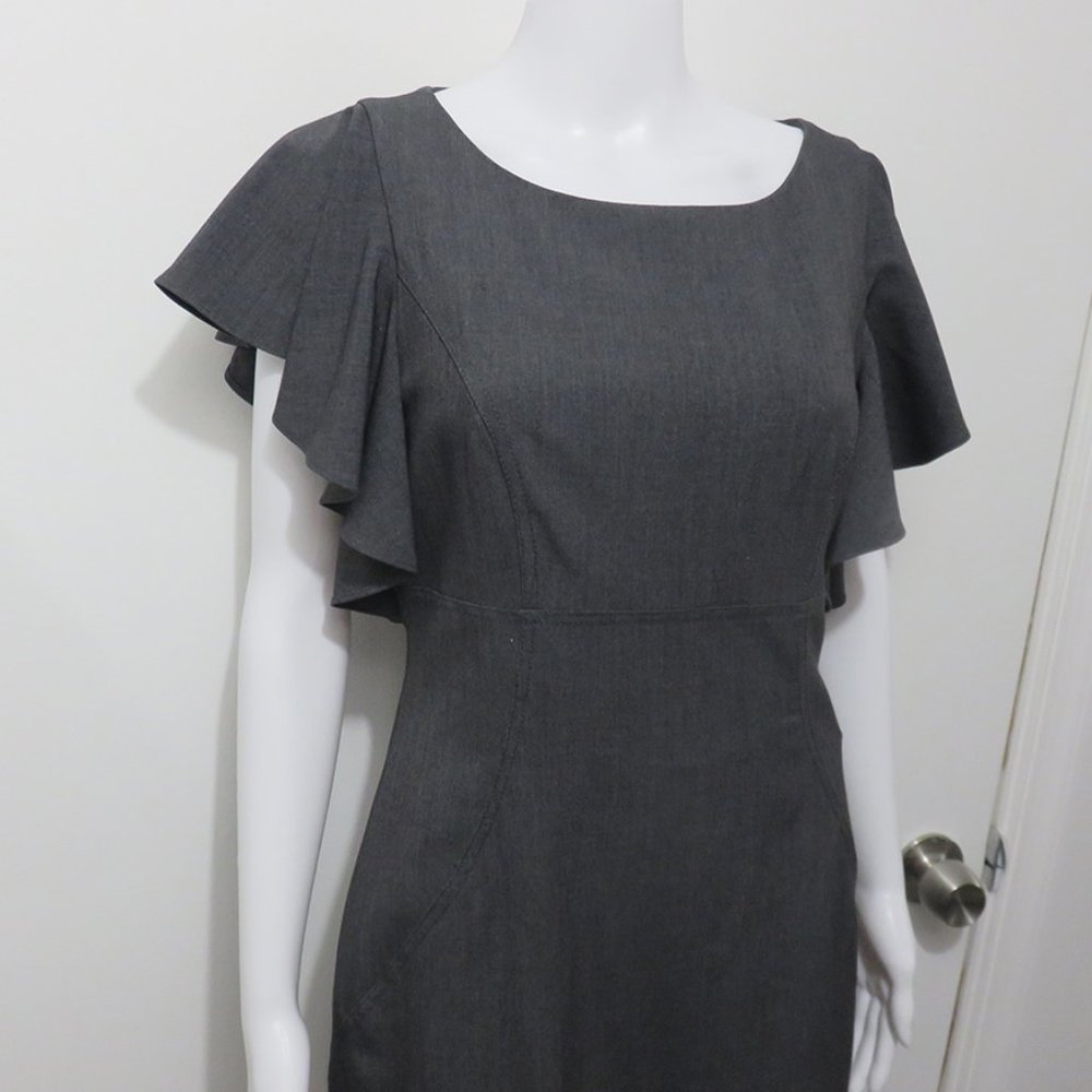 Calvin Klein Sheath Dress, Gray with Ruffled Sleeves, Sz 8 NWT